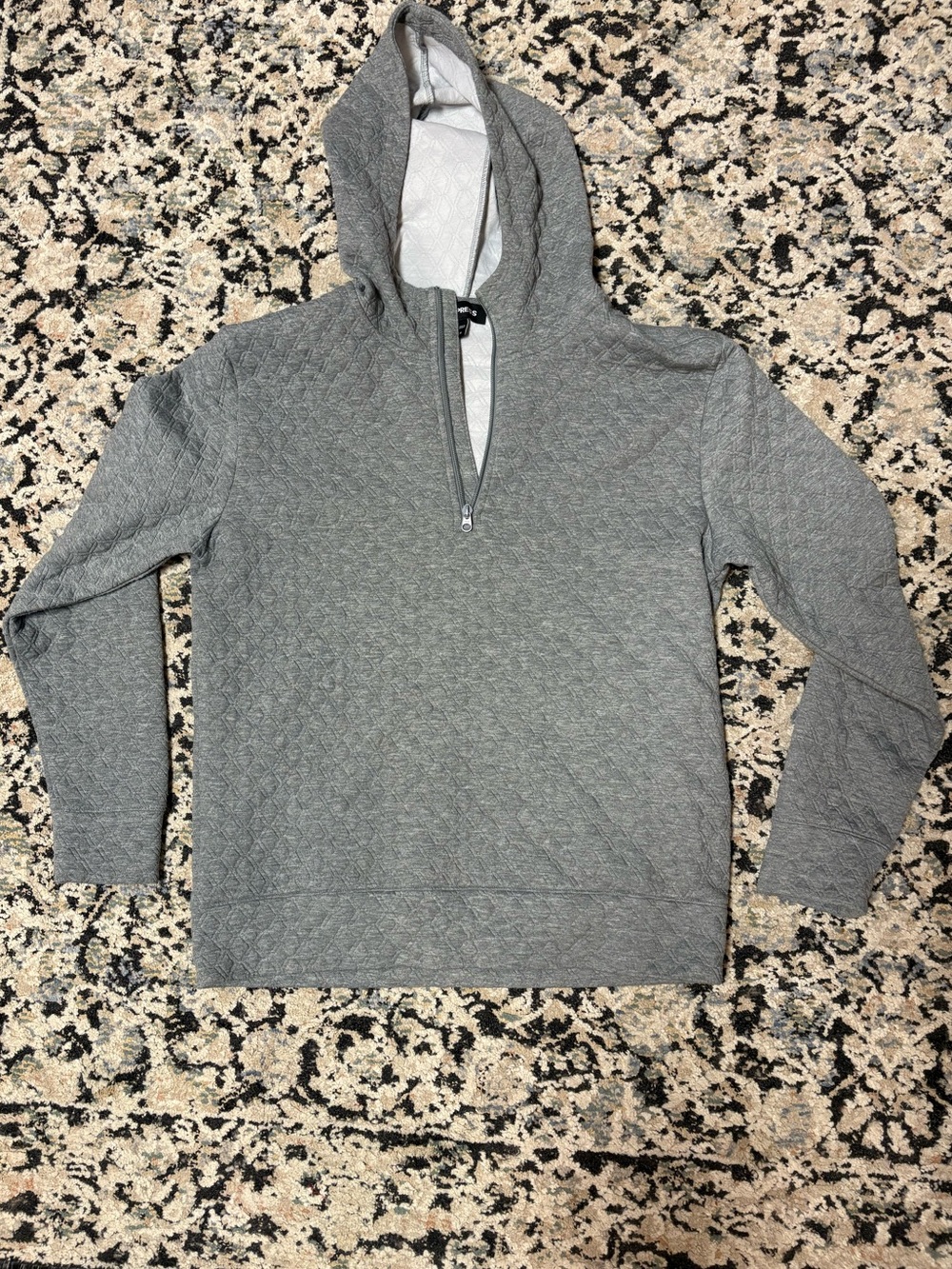 Express Men's Gray Quilted Half-Zip Hoodie Sweater